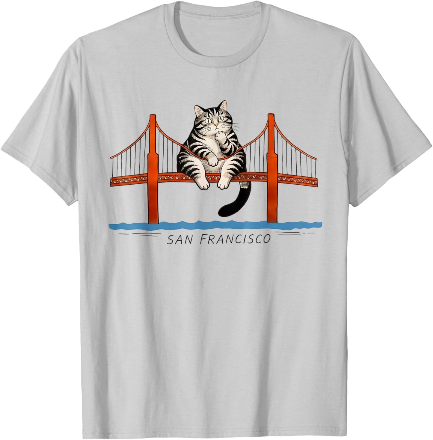 San Francisco Cat Golden Gates Bridge Reading Books T-Shirt - T-Shirt | Ash
