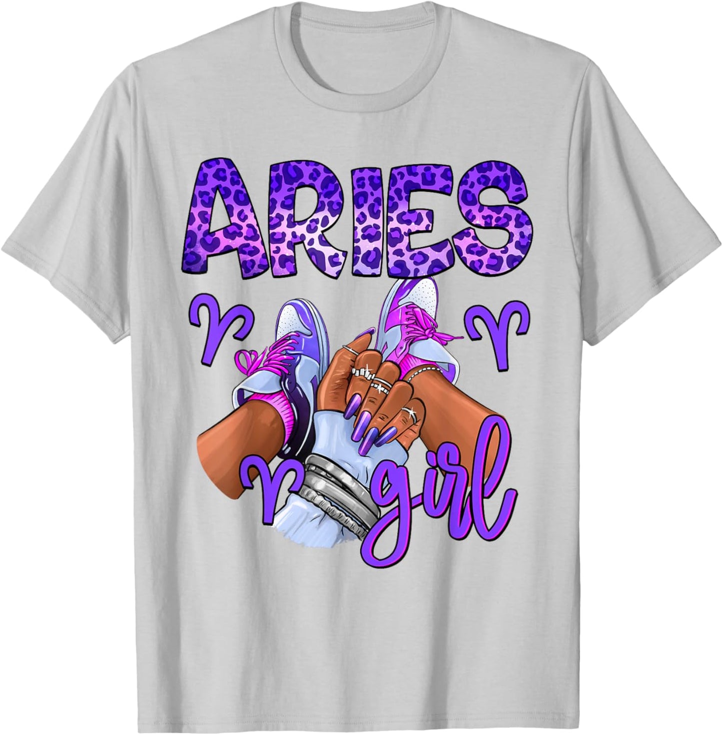 Aries Girl Birthday Zodiac Sign Sneakers Nails Bday T-Shirt - T-Shirt | Ash