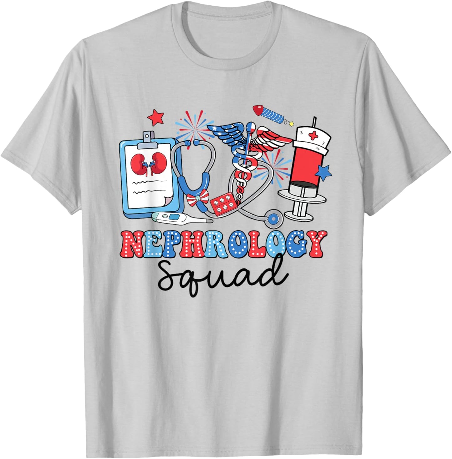 Retro Nephrology Squad USA Flag Nephrology Nurse 4th Of July Women Men T-Shirt - T-Shirt | Ash