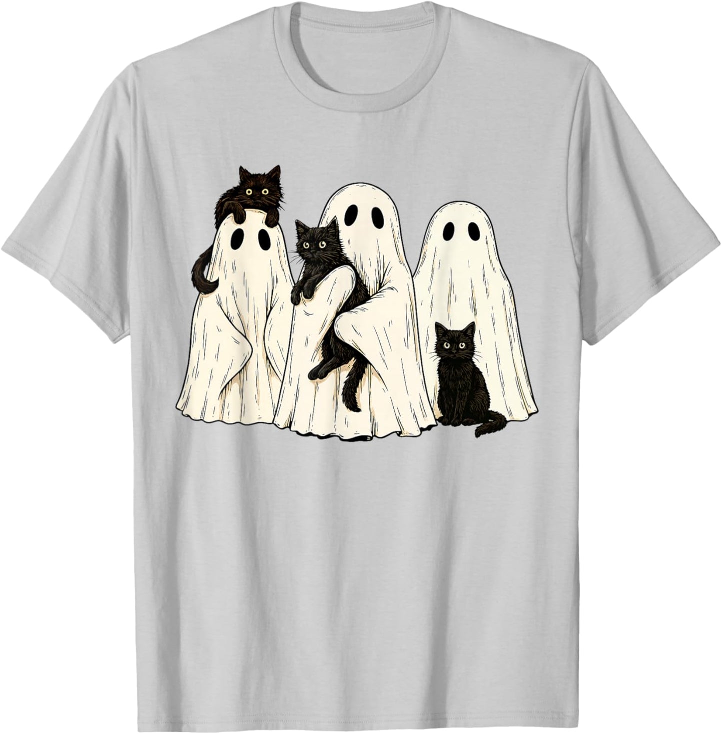 Retro Halloween Ghost Holding Black Cat Costume Men Women T-Shirt - T-Shirt | Ash