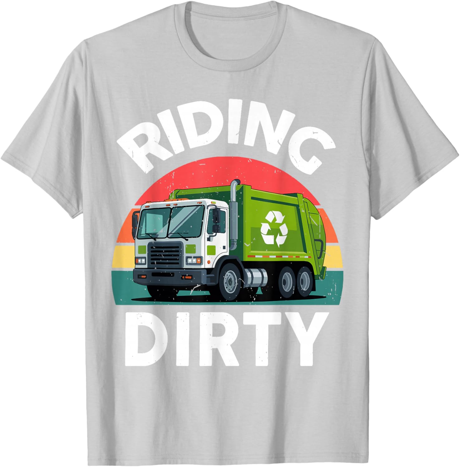 Toddler Riding Dirty Garbage Truck Funny Recycling Boy Baby T-Shirt - T-Shirt | Ash