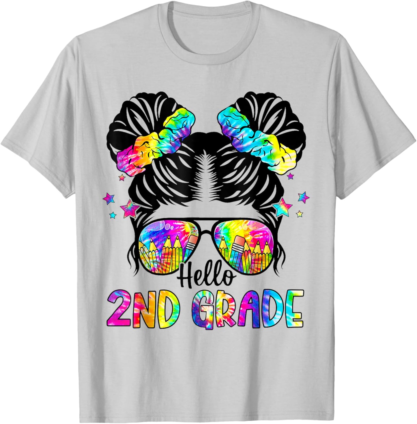 Hello 2nd Grade Messy Bun Team Second Grade Back To School T-Shirt - T-Shirt | Ash
