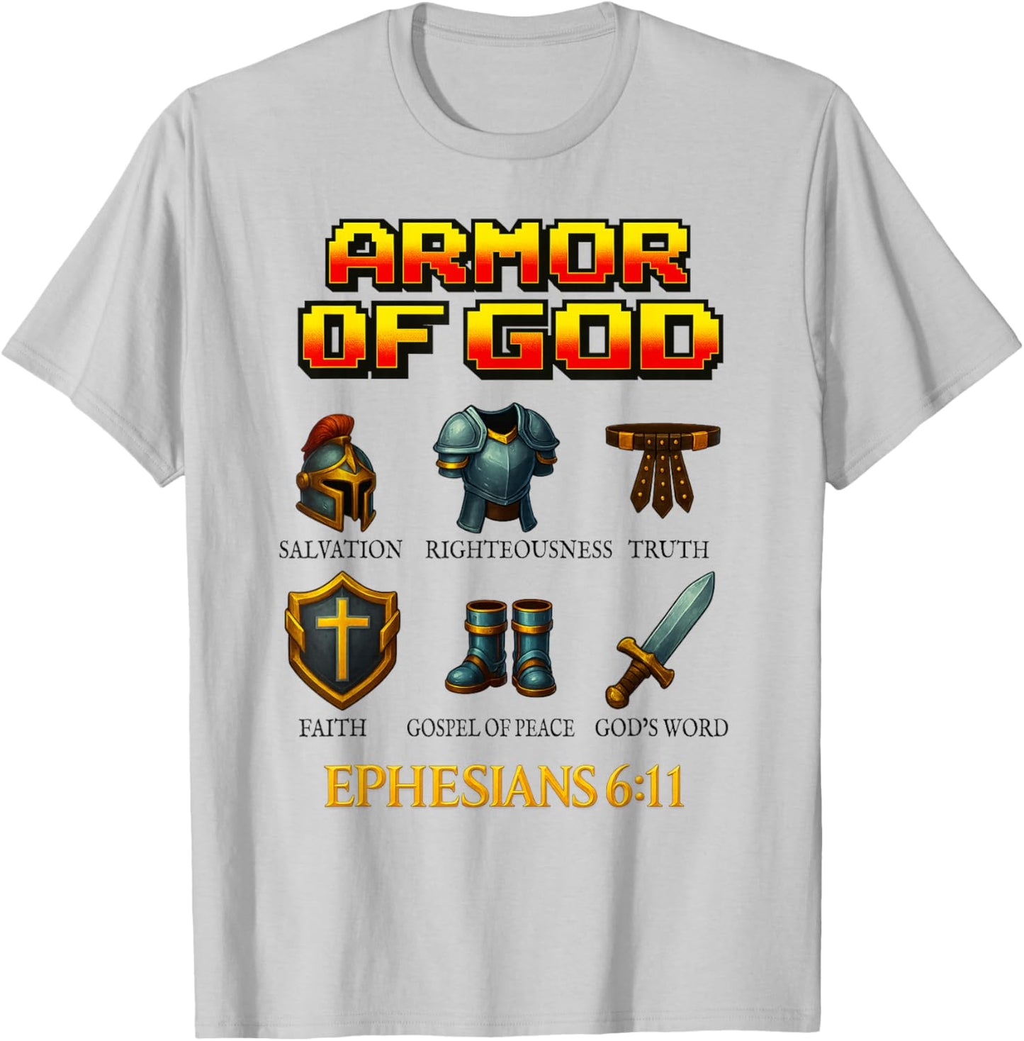 Armor of God Ephesians 6 Bible Verse Christian Kids Teens T-Shirt - T-Shirt | Ash