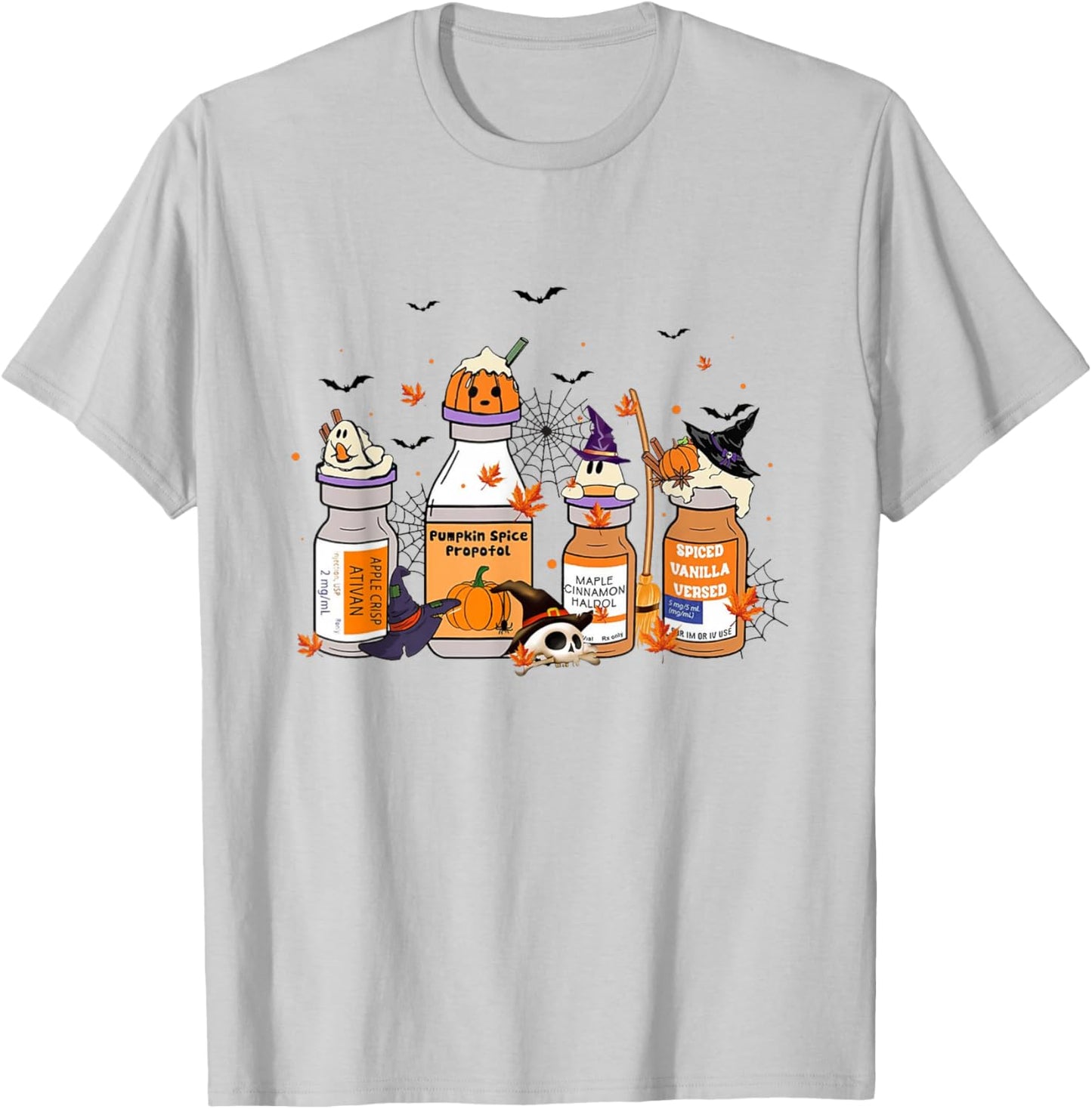 Halloween Nurse Pills Pumpkin Spice Propofol ICU Nurse T-Shirt - T-Shirt | Ash
