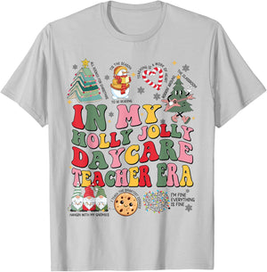 In My Holly Xmas Jolly Daycare Teacher Era Christmas Vibes T-Shirt - T-Shirt | Ash