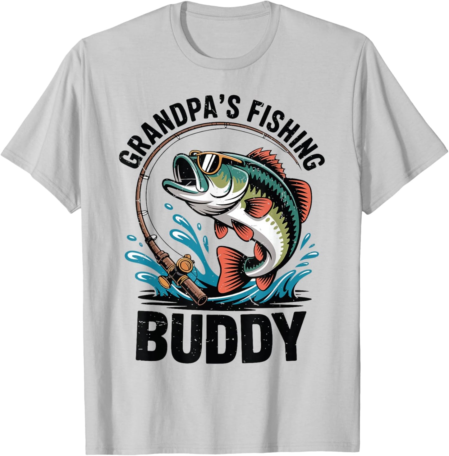 Toddler Grandpas Fishing Buddy Cute Fish Funny Bass Fishing T-Shirt - T-Shirt | Ash
