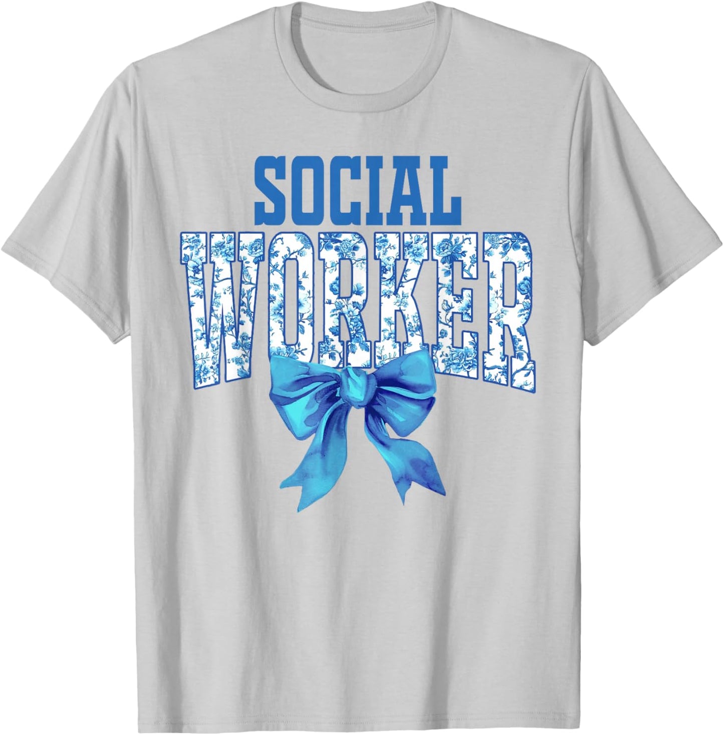 Social Worker Toile Floral Coquette Bow Month Graduation T-Shirt - T-Shirt | Ash
