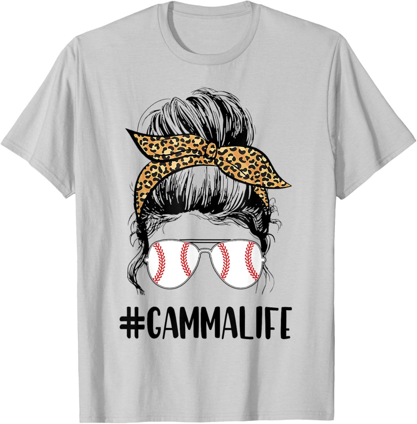 T-ball Gamma Life Messy Bun Leopard Print Softball T-Shirt - T-Shirt | Ash