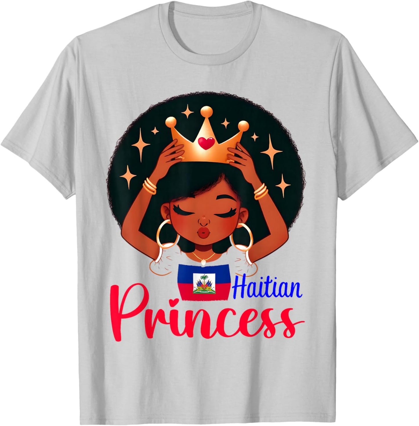 Haitian Princess Haiti Flag Melanin for Black Girls Kids T-Shirt - T-Shirt | Ash