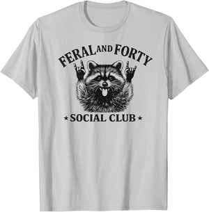 Feral and Forty Social Club Since 1986 Funny Raccoon T-Shirt - T-Shirt | Ash