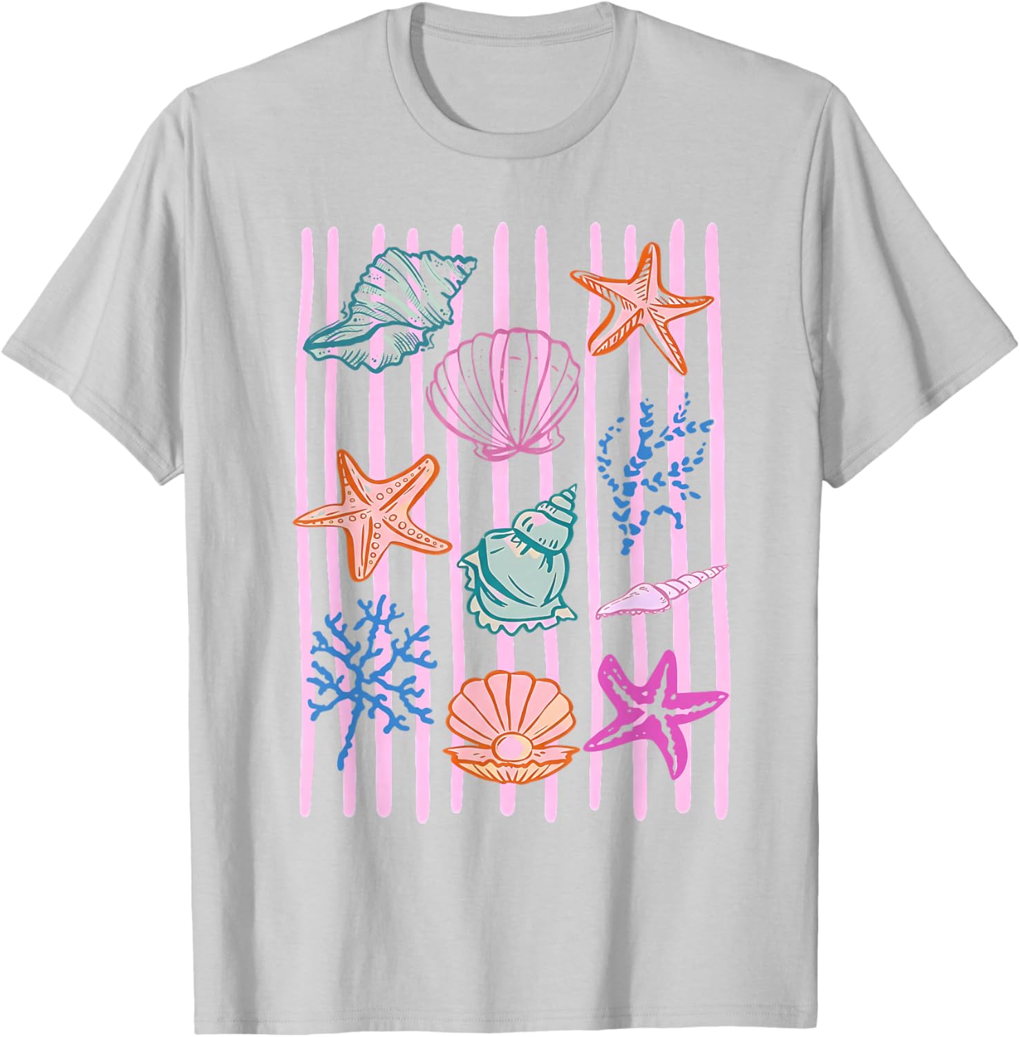 Summer Vacation Seashell Starfish Ocean Lover Hawaii Beach T-Shirt - T-Shirt | Ash