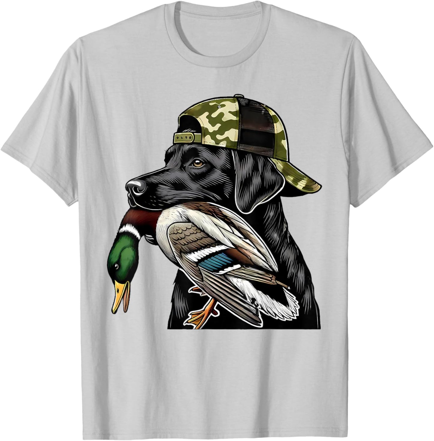 Labrador Hunting Dog with Duck Hello Hunting Season T-Shirt - T-Shirt | Ash