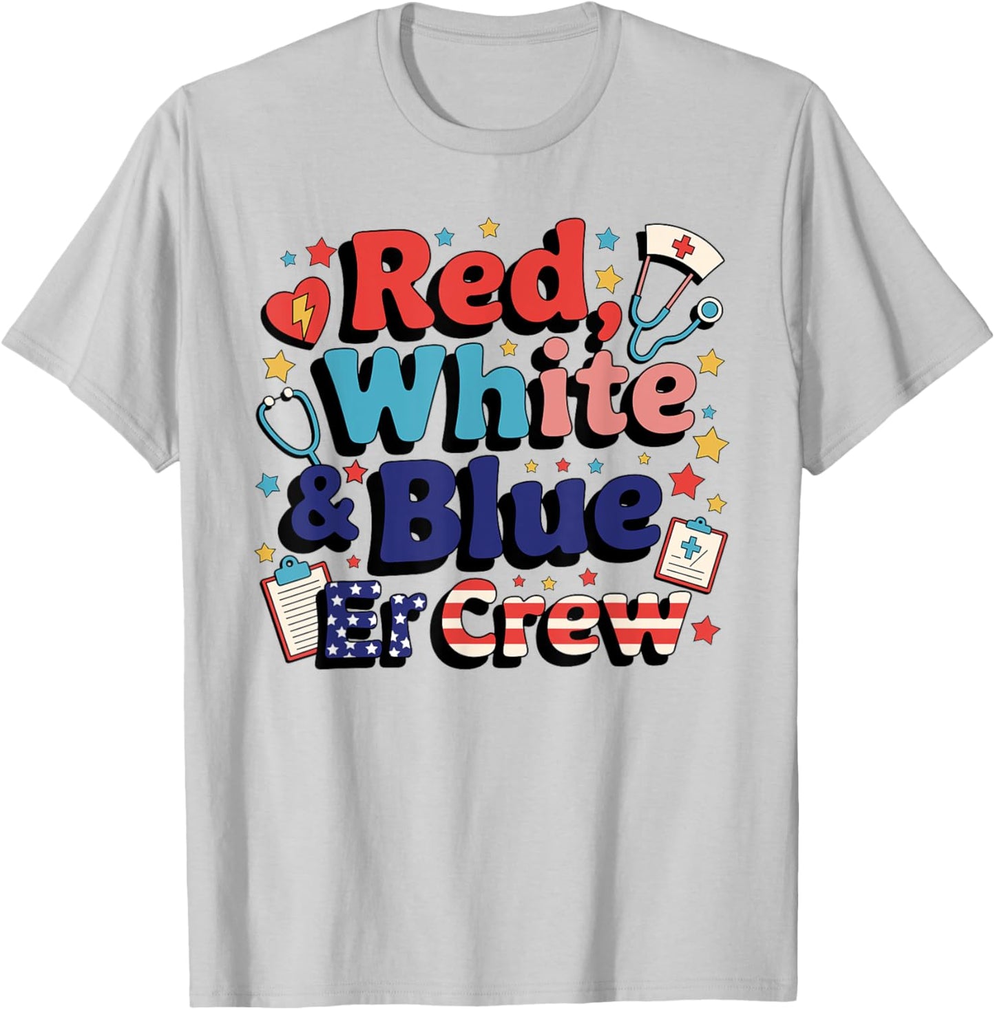 Retro Red White Blue Er Crew Emergency Room 4th Of July T-Shirt - T-Shirt | Ash