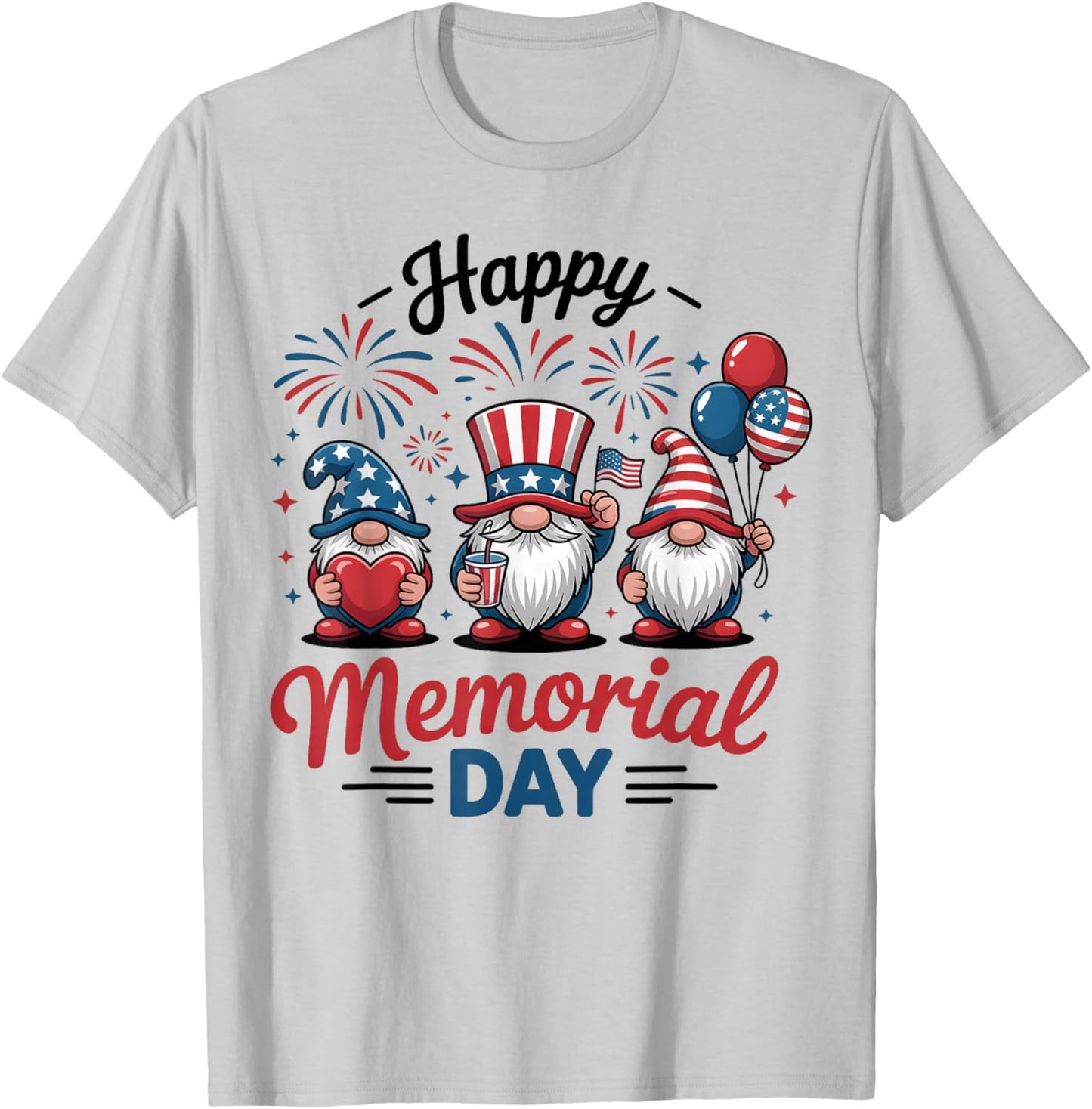 Memorial Day Patriotic Gnome 4th of July American US Flag T-Shirt - T-Shirt | Ash