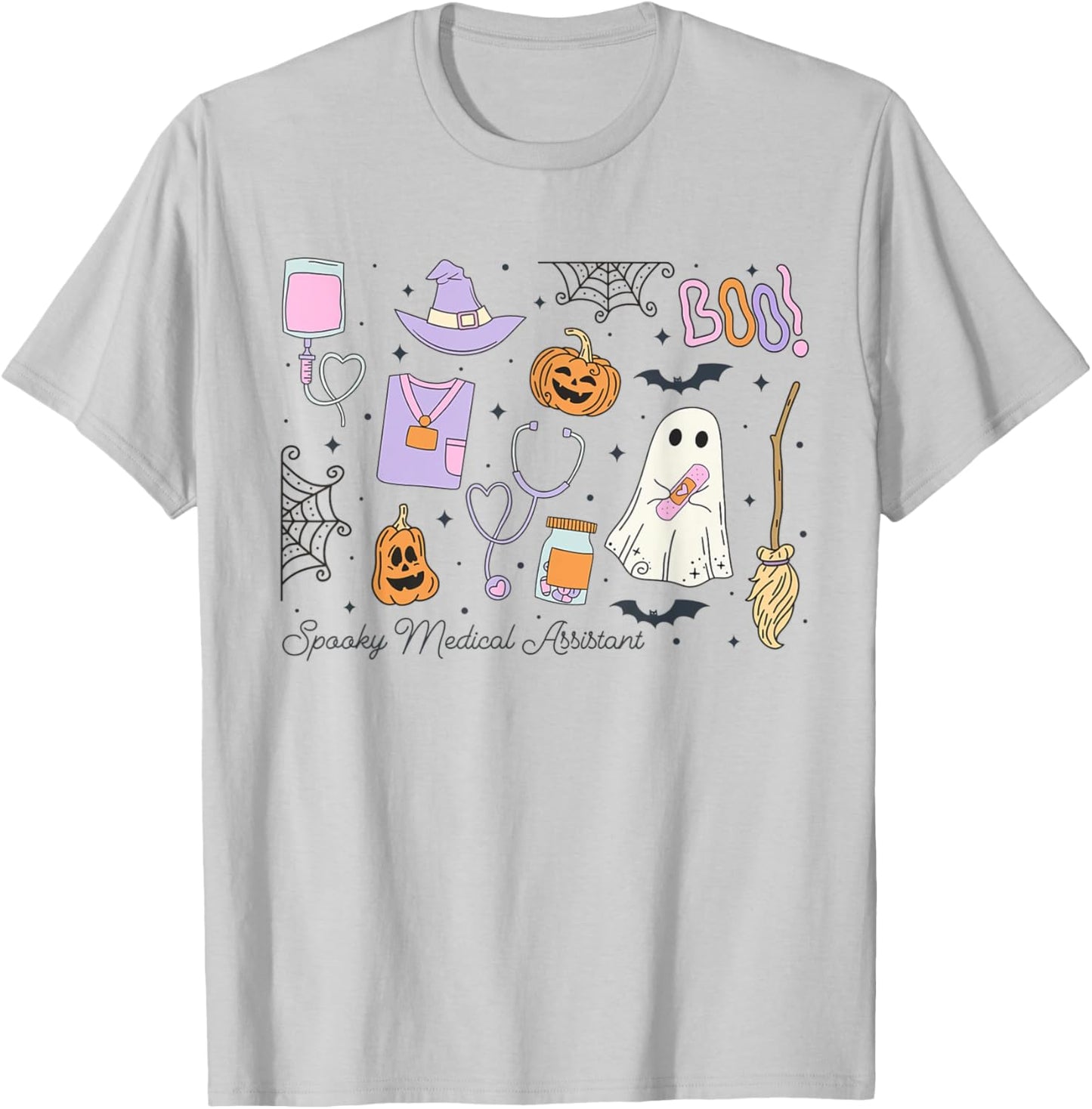 Spooky Medical Assistant Halloween Ghost MA Autumn CMA RMA T-Shirt - T-Shirt | Ash
