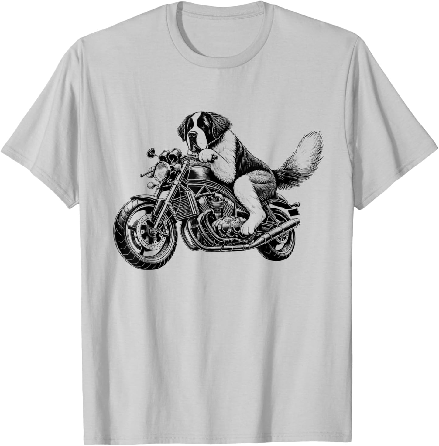 Cool Saint Bernard Riding a Motorcycle Biker Dog Lover T-Shirt - T-Shirt | Ash