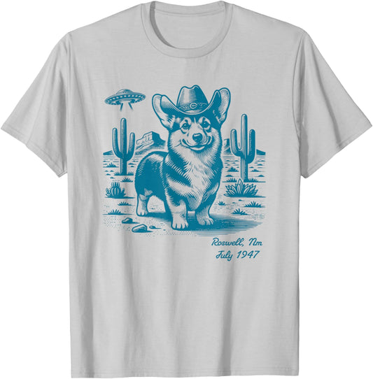 Corgi Cowboy Cowgirl UFO Vintage Western Country Dog Mom T-Shirt - T-Shirt | Ash