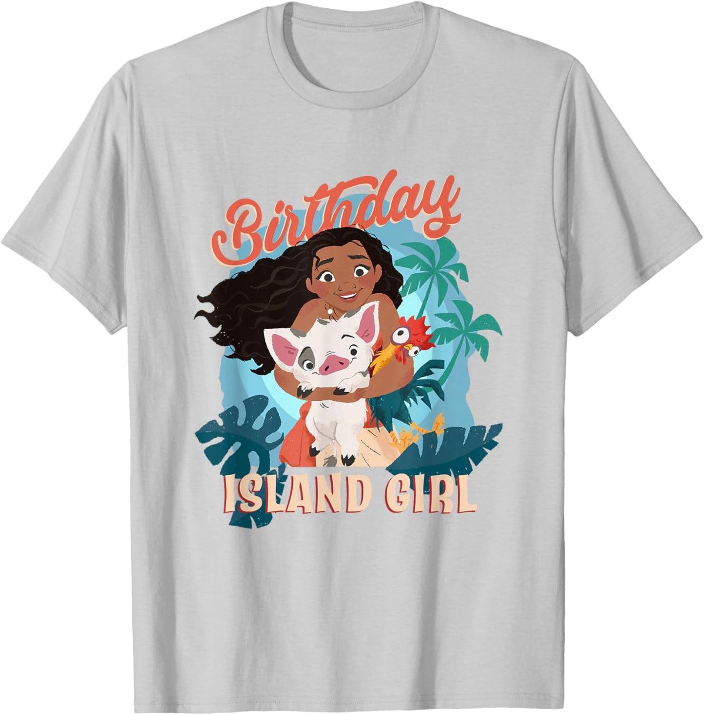 Disney Moana Birthday Island Girl Moana Pua HEI HEI Big Logo T-Shirt - T-Shirt | Ash