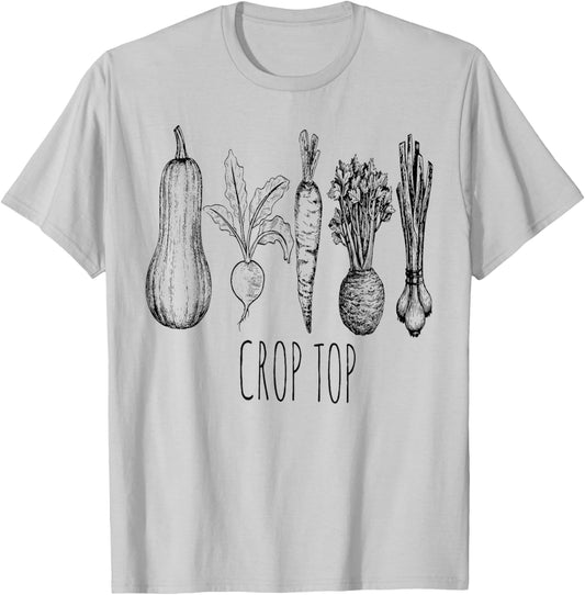 Crop Top Funny Gardening Pun Vegetable Art T-Shirt - T-Shirt | Ash
