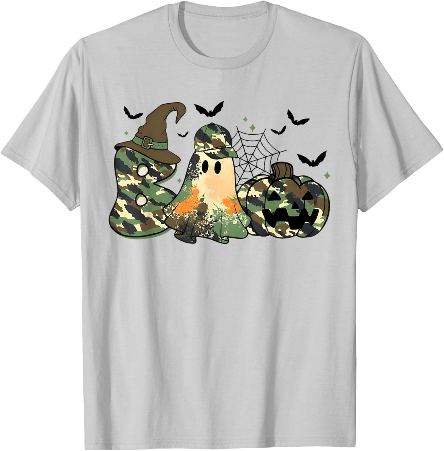 Retro Camo Boo Ghost Coquette Camouflage Ghost Halloween T-Shirt - T-Shirt | Ash