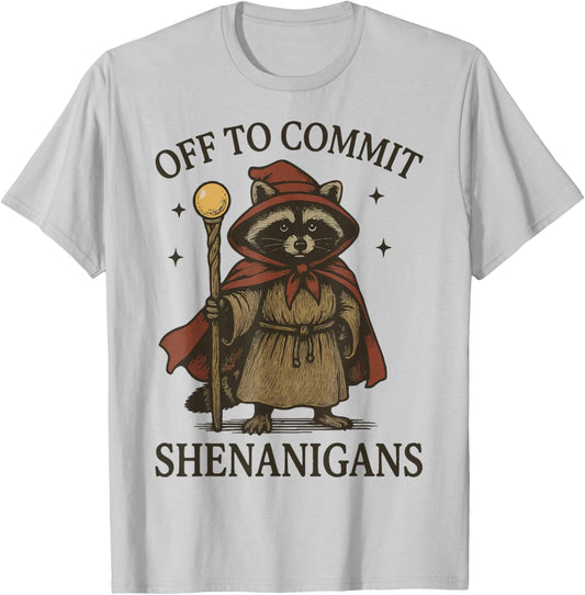 Off to Commit Shenanigans Raccoon T-Shirt - T-Shirt | Ash