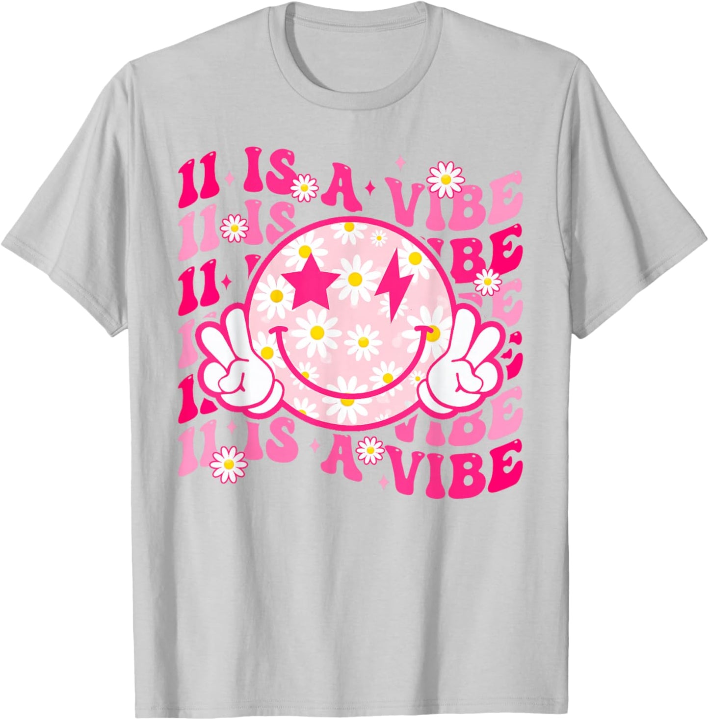 Eleven Is A Vibe 11 Year Old Gift 11th Groovy Birthday Girl T-Shirt - T-Shirt | Ash