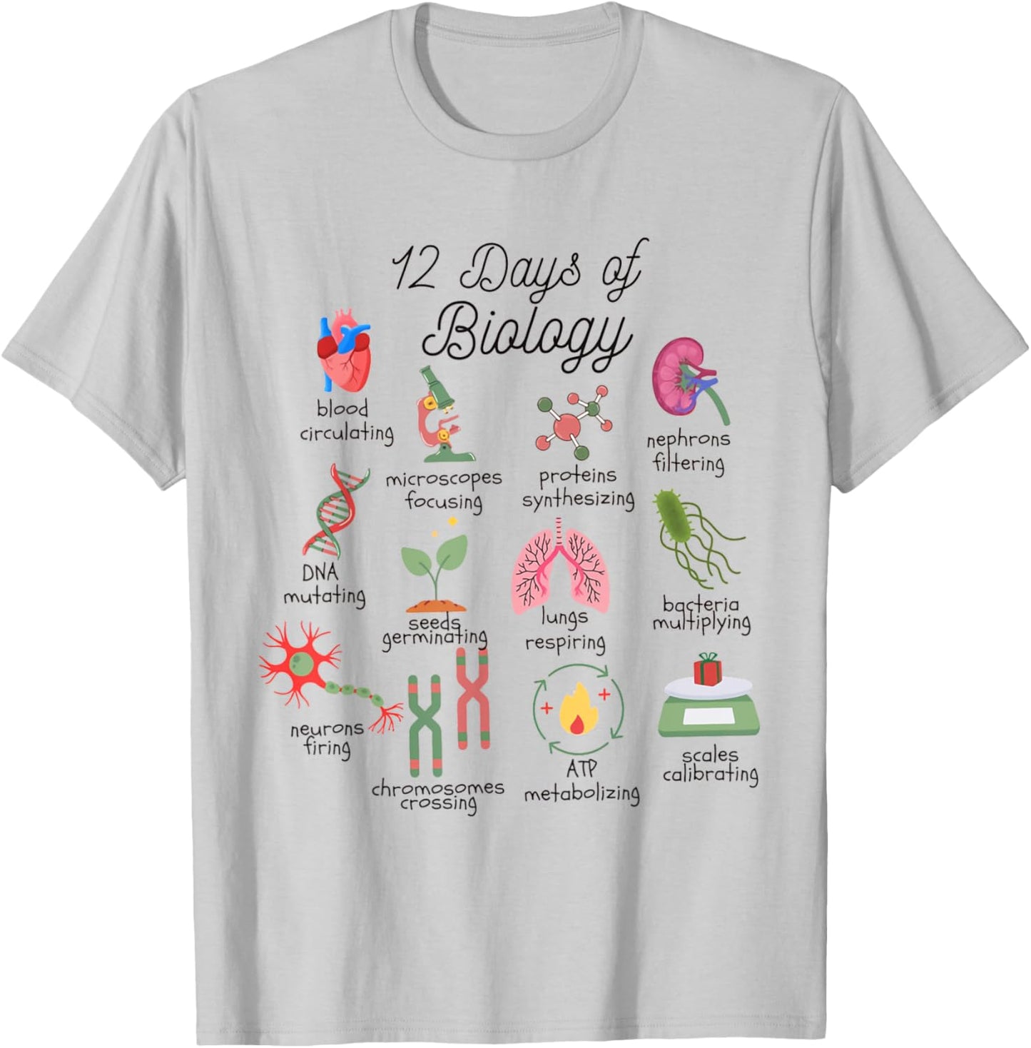 12 Days Of Biology Science Christmas Science Teacher Student T-Shirt - T-Shirt | Ash