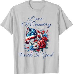 Patriotic Christian Faith In God Cool Horse Lady & Cross T-Shirt - T-Shirt | Ash