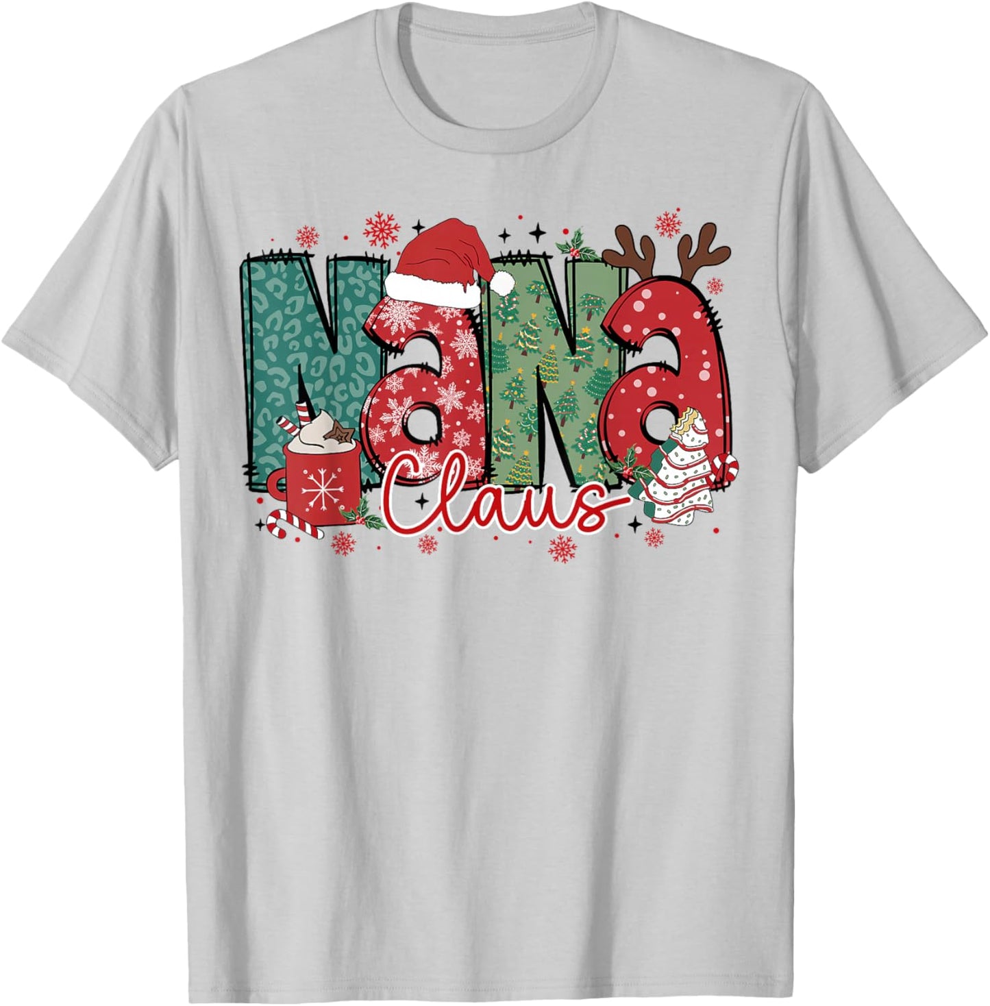 Nana Claus Christmas Pajama Santa Claus Family Matching T-Shirt - T-Shirt | Ash