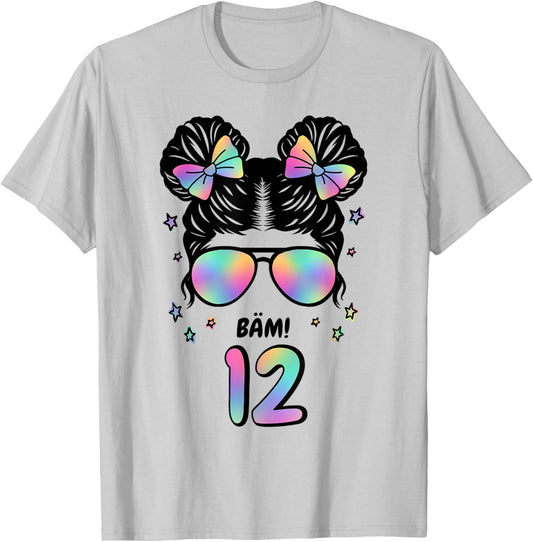 12th Birthday Girl Messy Bun Bäm! 12 T-Shirt - T-Shirt | Ash