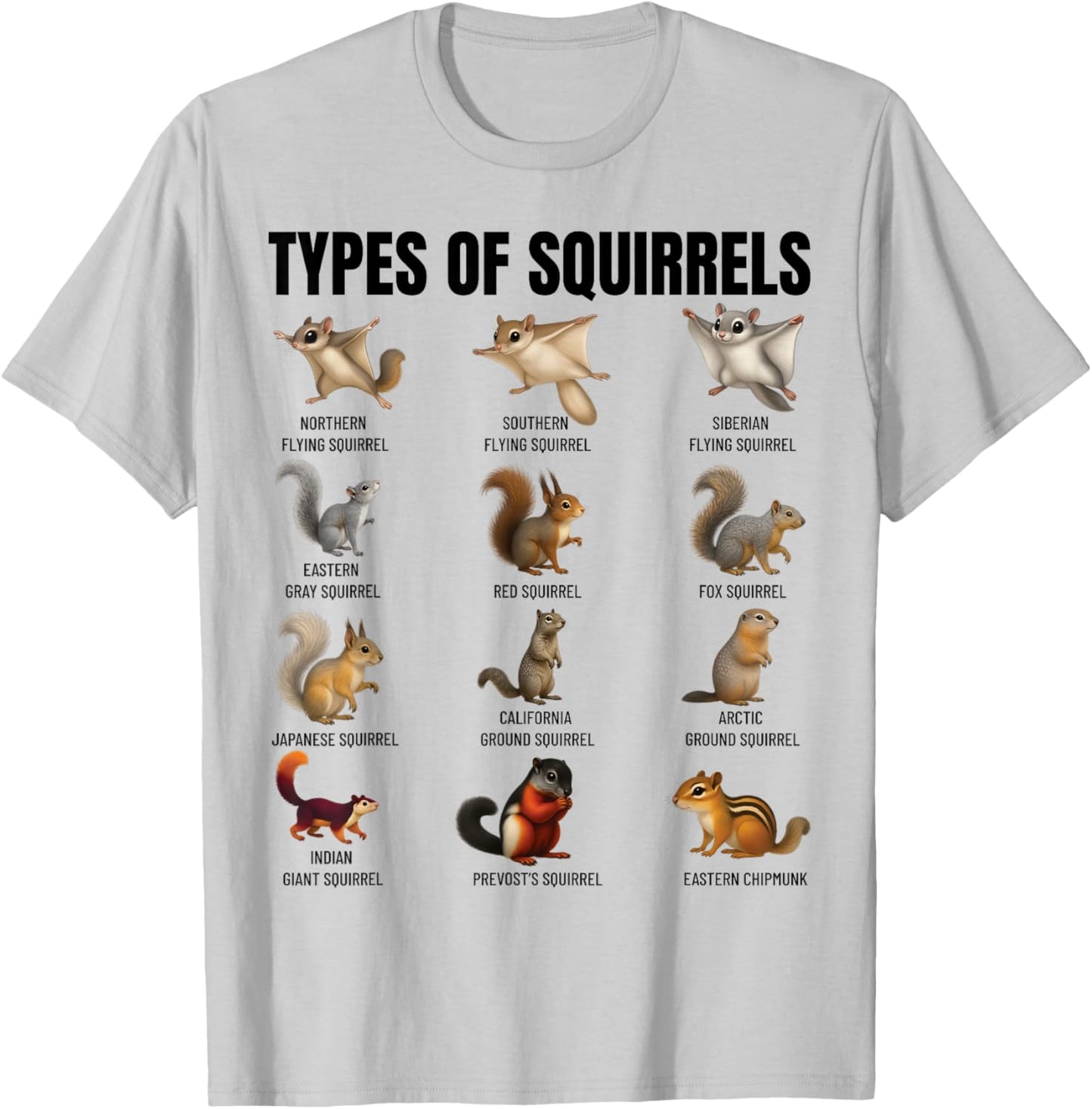 Types of Squirrels Identification Chart Species of Squirrels T-Shirt - T-Shirt | Ash