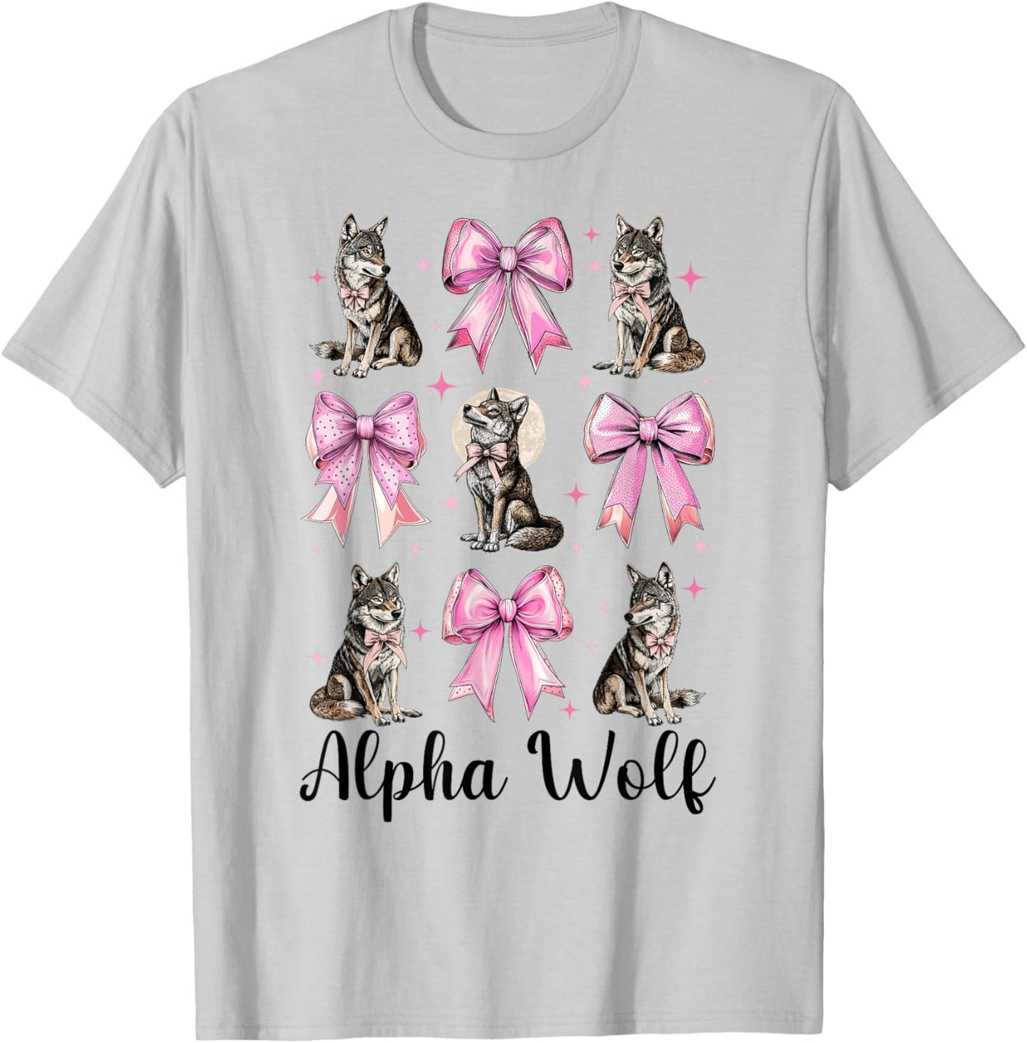 Alpha Wolf Alpha Male Cringe Meme Werewolf Pink Coquette Bow T-Shirt - T-Shirt | Ash