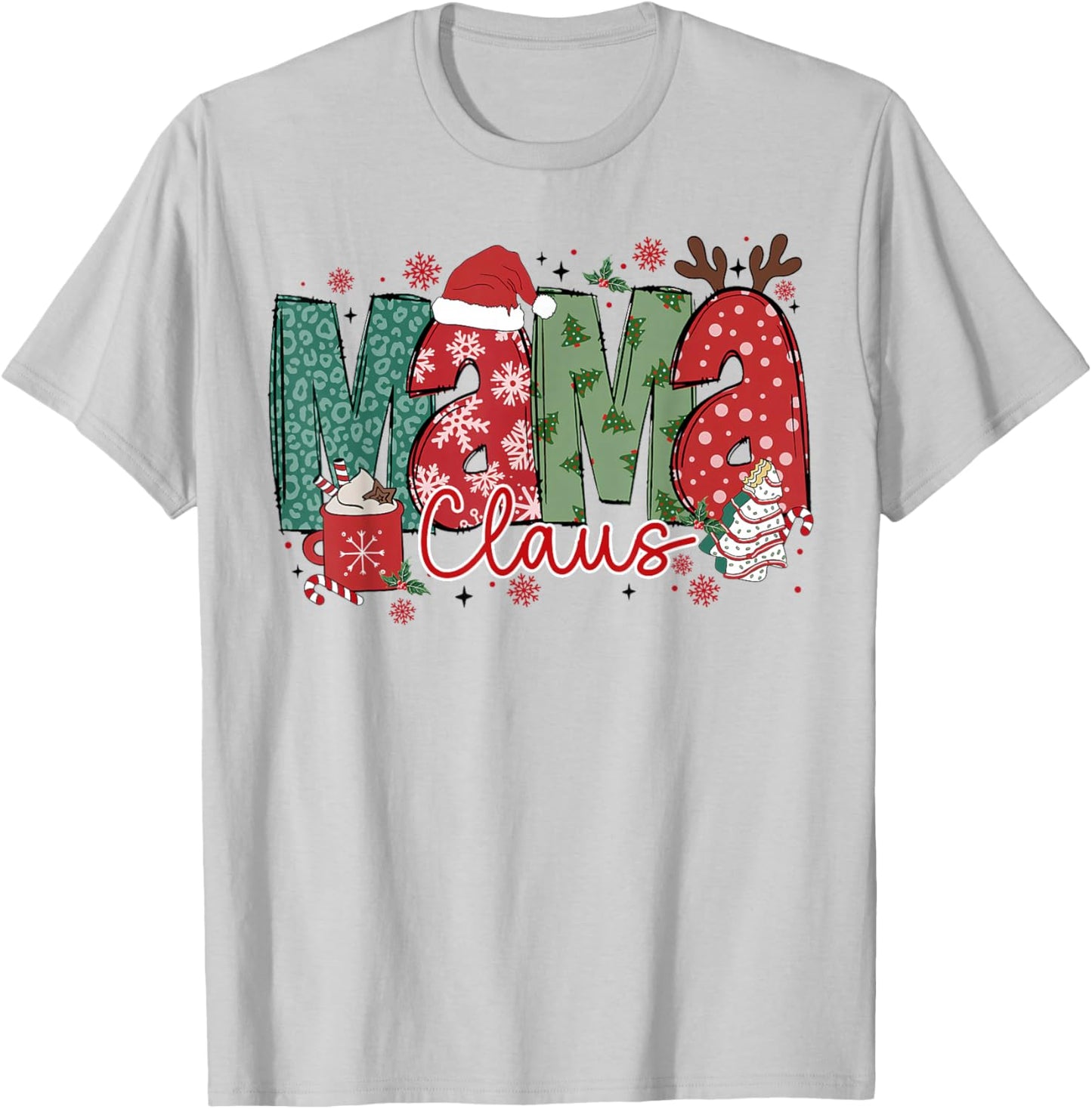 Mama Claus Christmas Pajama Santa Claus Family Matching T-Shirt - T-Shirt | Ash