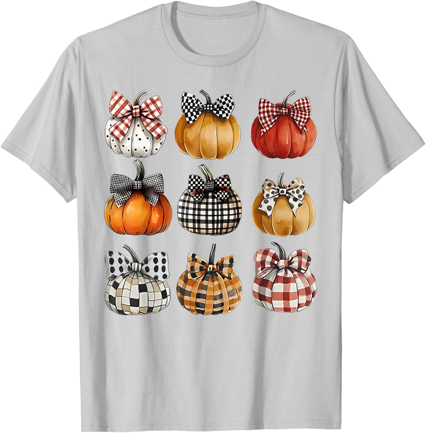 Coquette Bow Pumpkin Season Thanksgiving Autumn Fall Leaves T-Shirt - T-Shirt | Ash