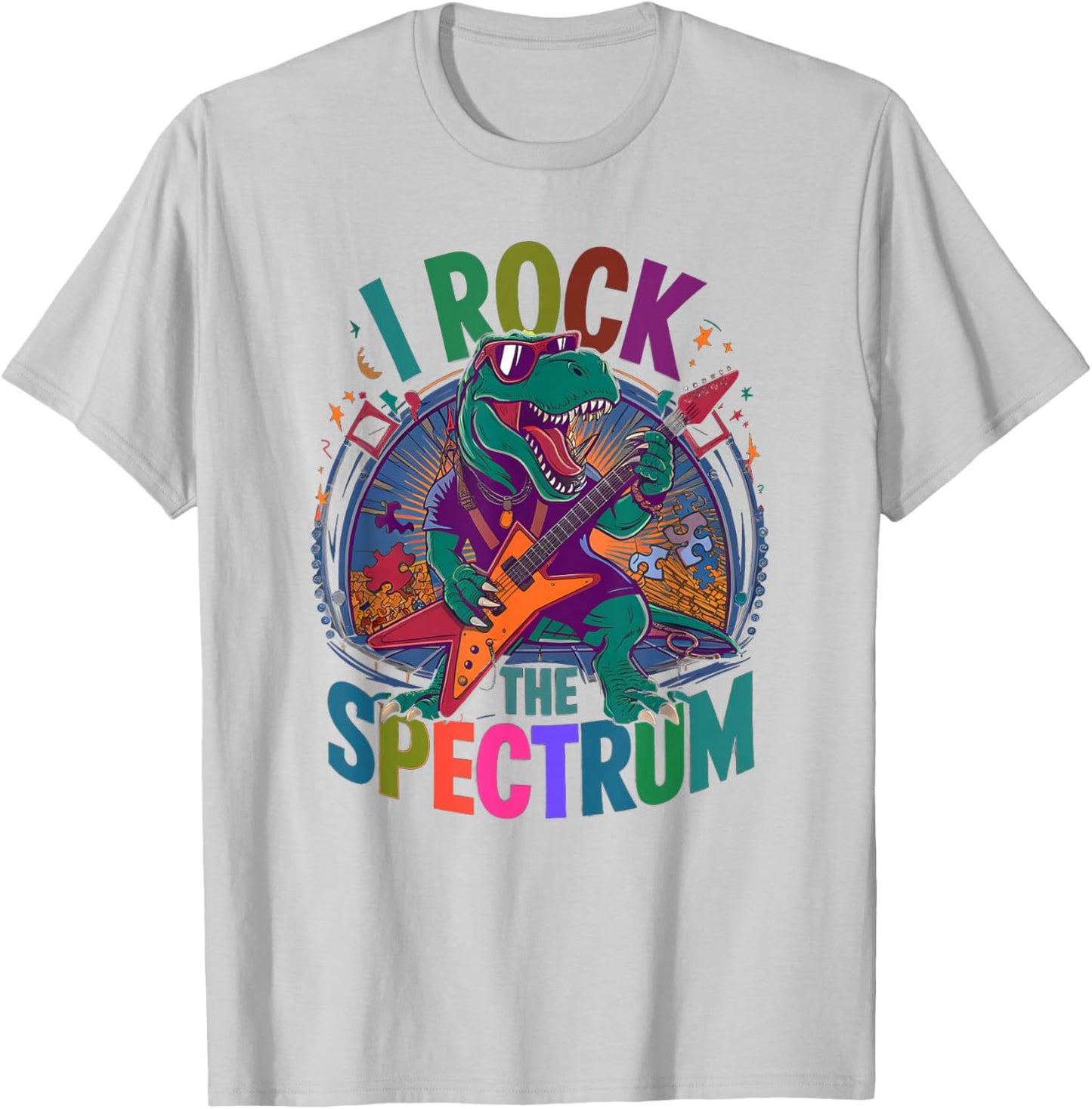 Rockin' I ROCK THE SPECTRUM Autism Teacher Stimming Rockstar T-Shirt - T-Shirt | Ash