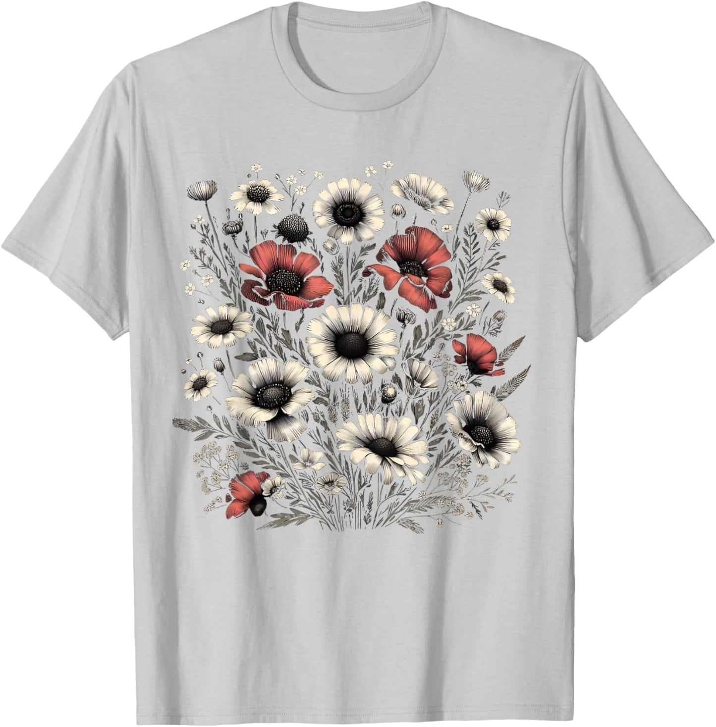 Vintage Flowers Women Wildflower Graphic Floral Gardening T-Shirt - T-Shirt | Ash