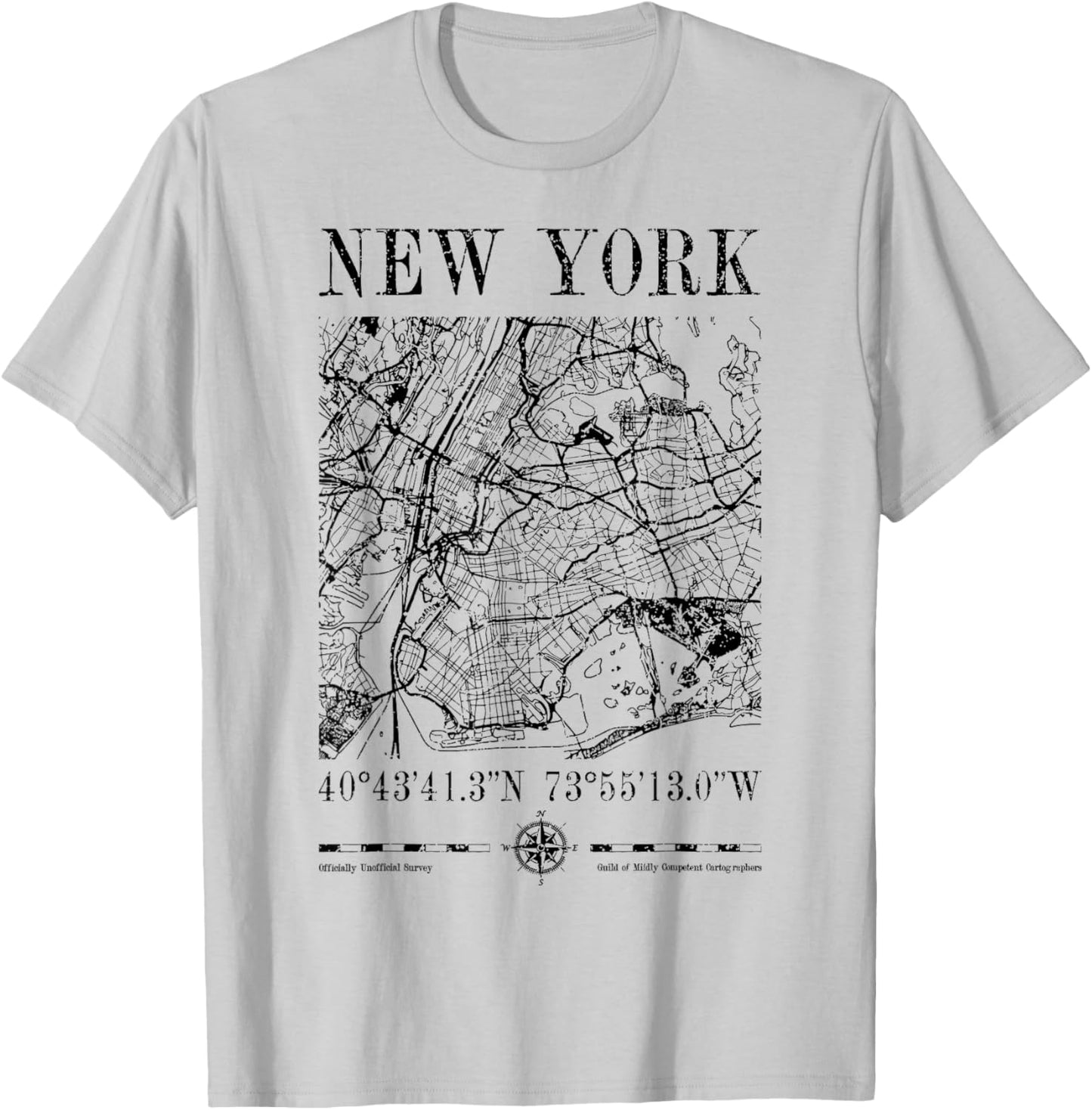 New York City Map NYC NY Vintage Funny Cartography T-Shirt - T-Shirt | Ash