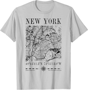 New York City Map NYC NY Vintage Funny Cartography T-Shirt - T-Shirt | Ash