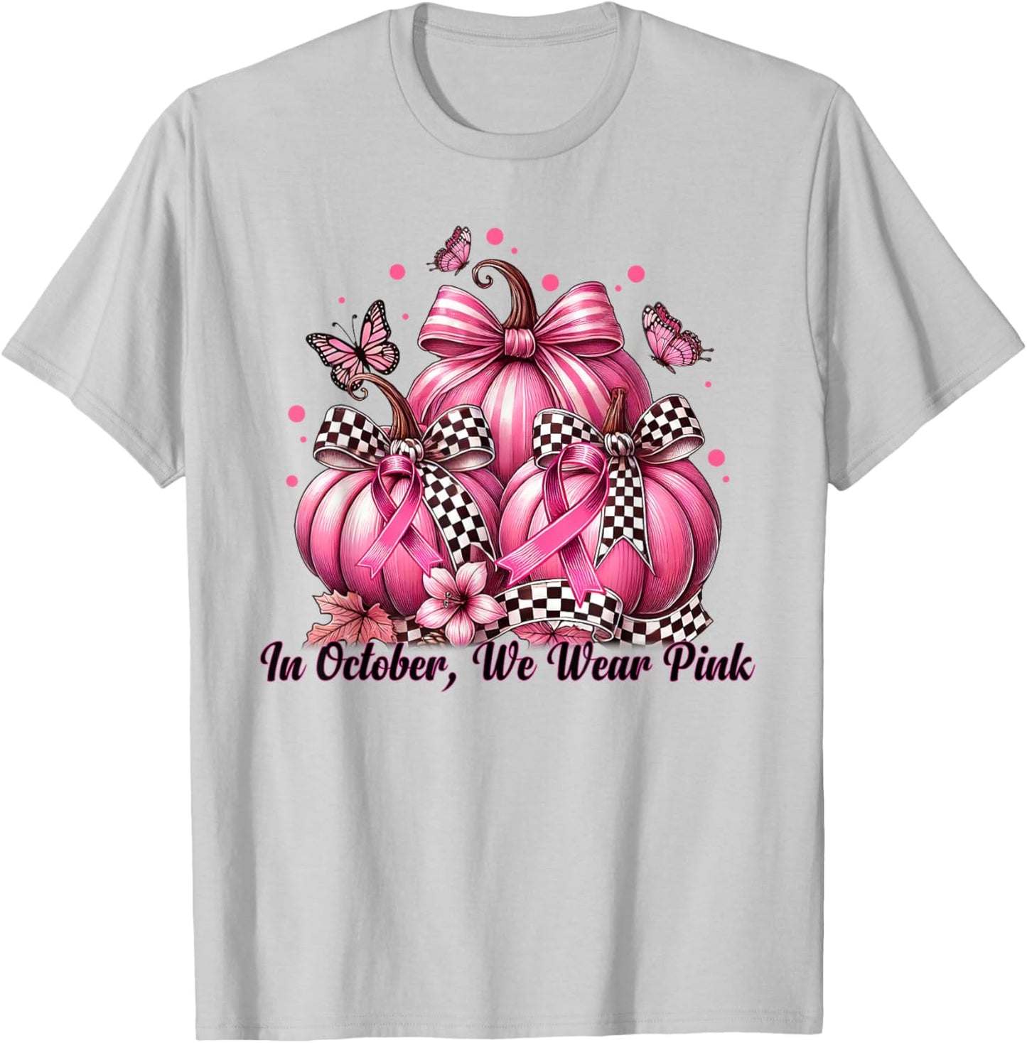 Coquette Bow Pumpkin In October We Wear Pink Breast Cancer T-Shirt - T-Shirt | Ash