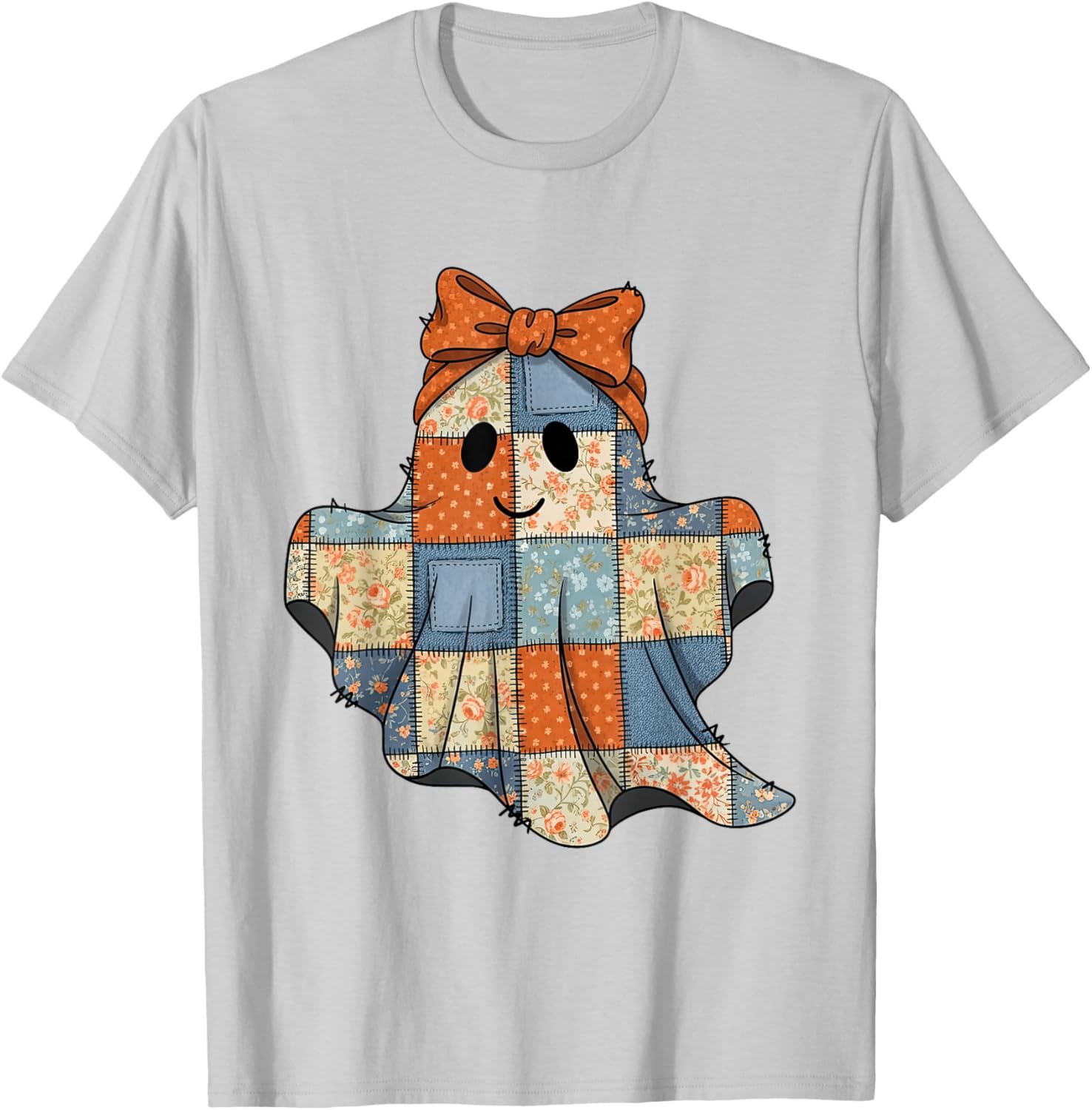 Coquette Bow Floral Boo Ghost Halloween Pumpkin Spooky Vibes T-Shirt - T-Shirt | Ash