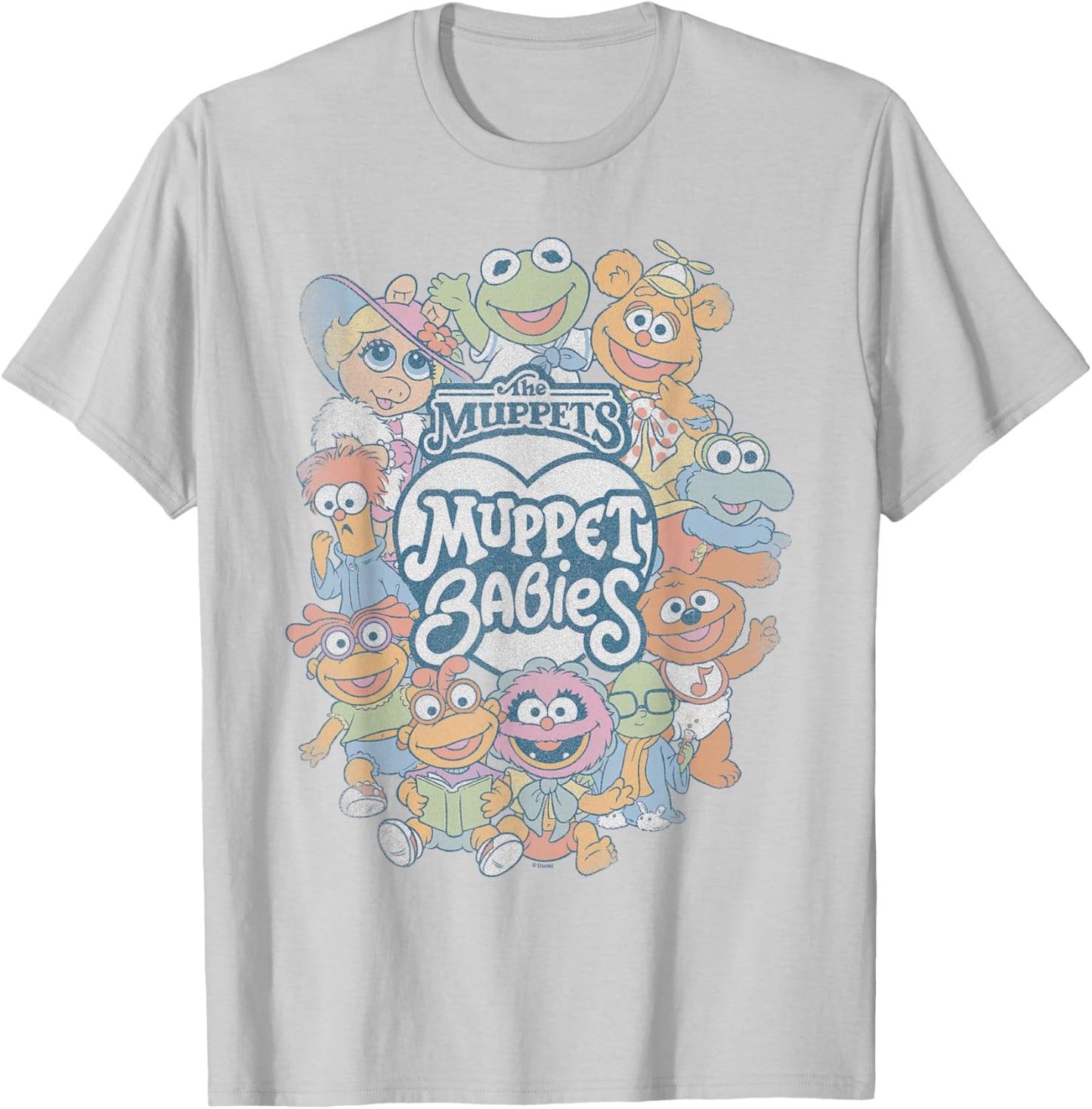 Muppet Babies - Oversized Tonal Washed Collage T-Shirt - T-Shirt | Ash