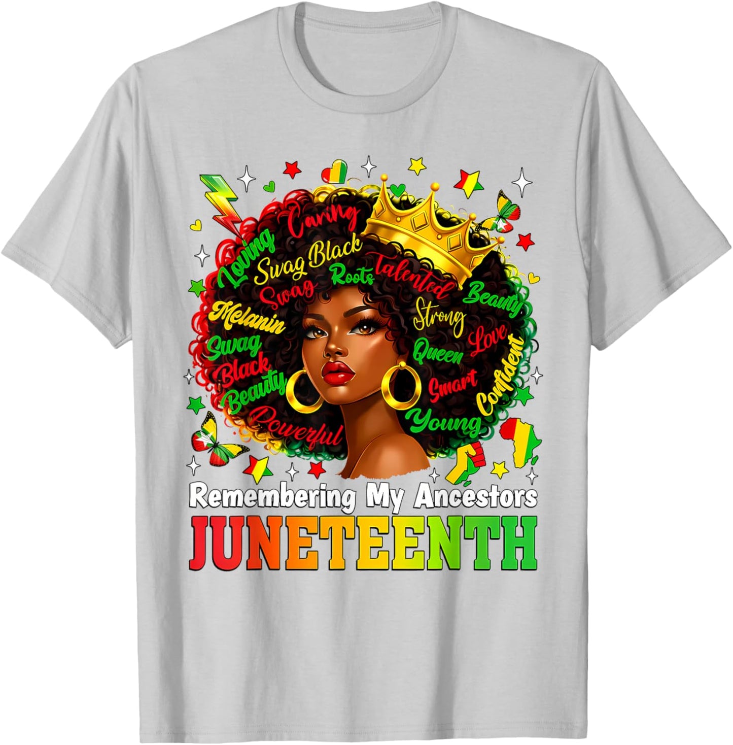 Juneteenth Remembering My Ancestors Black Women Queen Afro T-Shirt - T-Shirt | Ash