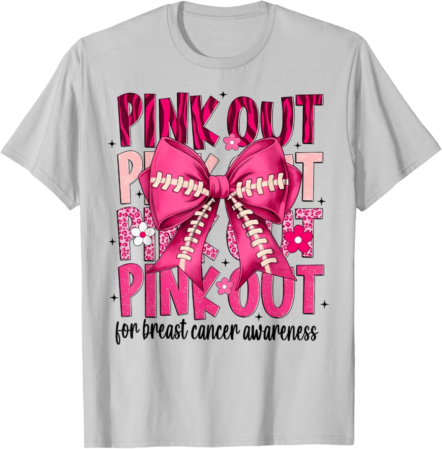 Football Pink Out Breast Cancer Awareness Pink Ribbon T-Shirt - T-Shirt | Ash