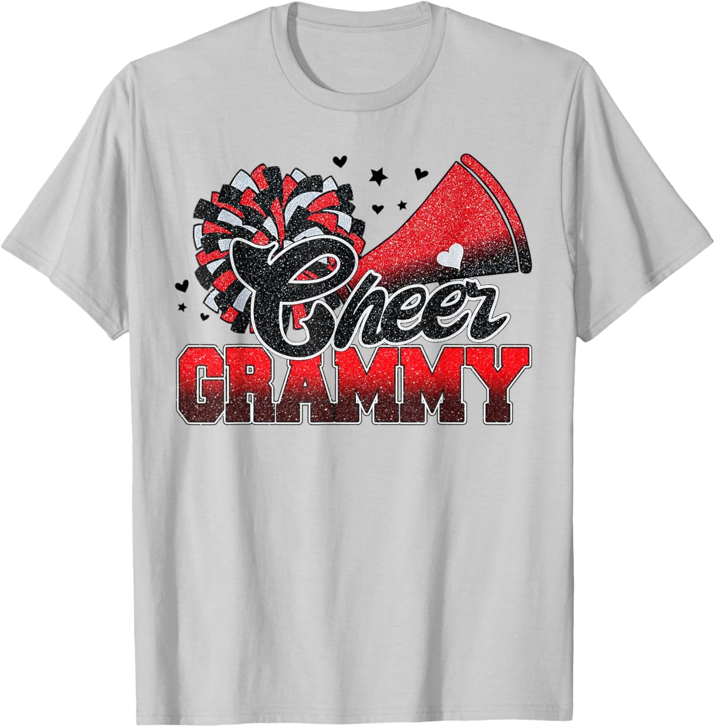 Cheer Grammy Cheer Leader Gift Biggest Fan Black Red Pom Pom T-Shirt - T-Shirt | Ash