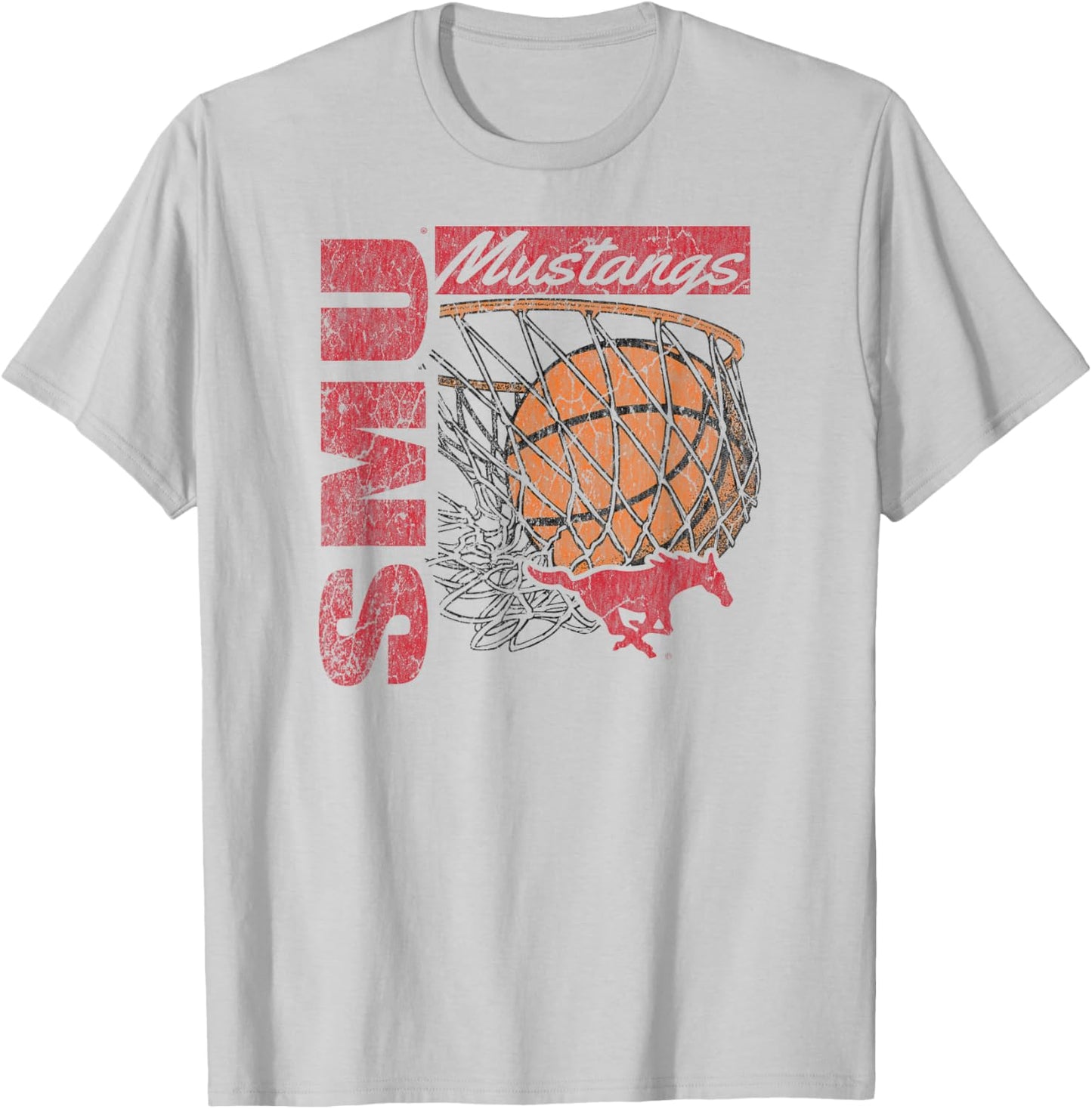 SMU Mustangs Vintage Basketball 90's White T-Shirt - T-Shirt | Ash