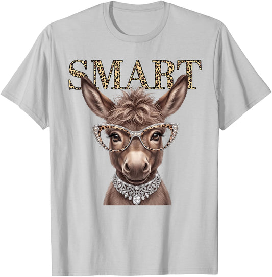Smart Donkey Leopard Glasses Funny Meme Smart Donkey Ass T-Shirt - T-Shirt | Ash