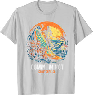 COMIN' IN HOT COVE SURF CO Surfing Skeleton T-Shirt - T-Shirt | Ash