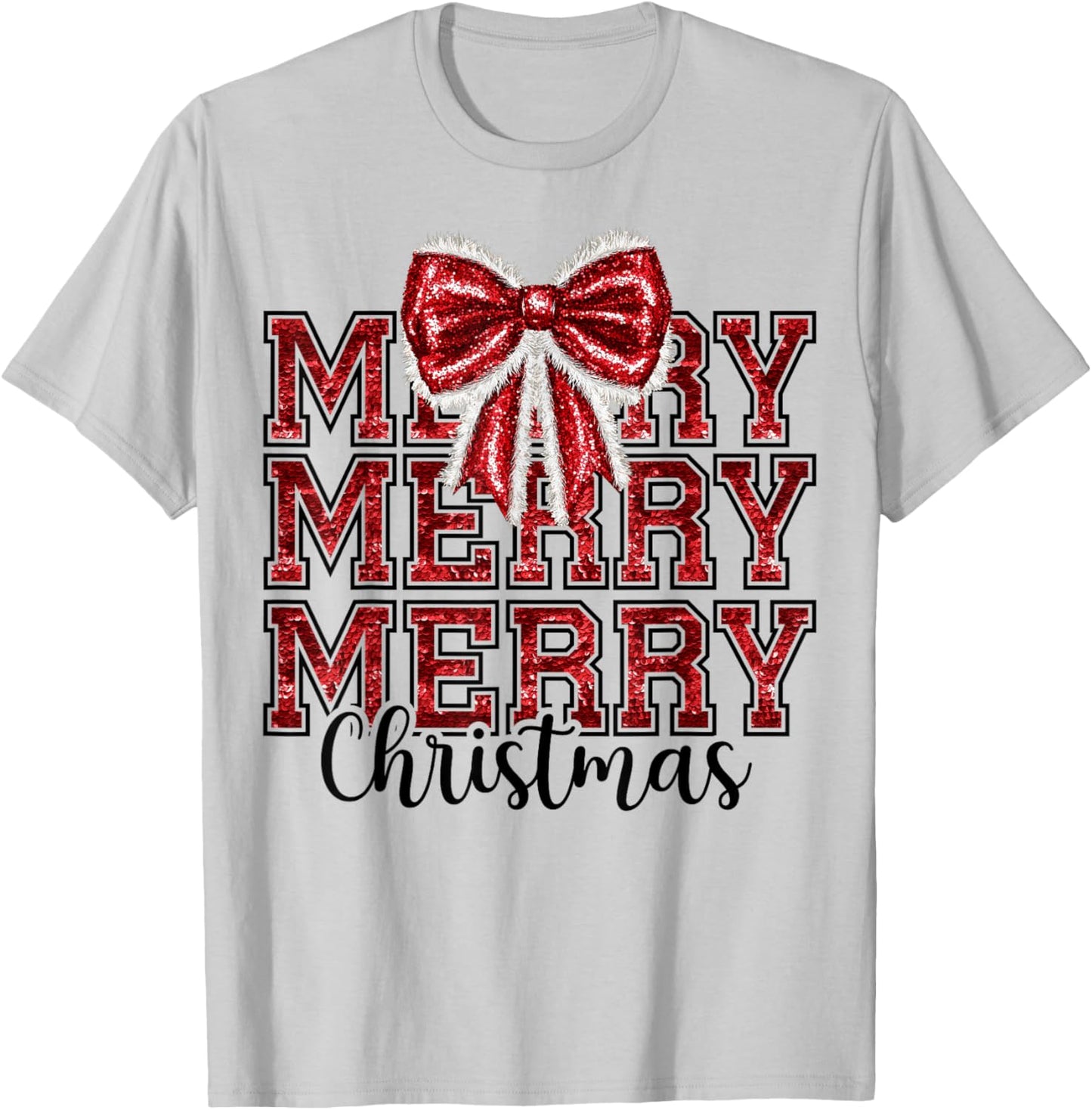 Coquette Bow Santa Claus Merry Christmas Women Xmas Pajamas T-Shirt - T-Shirt | Ash