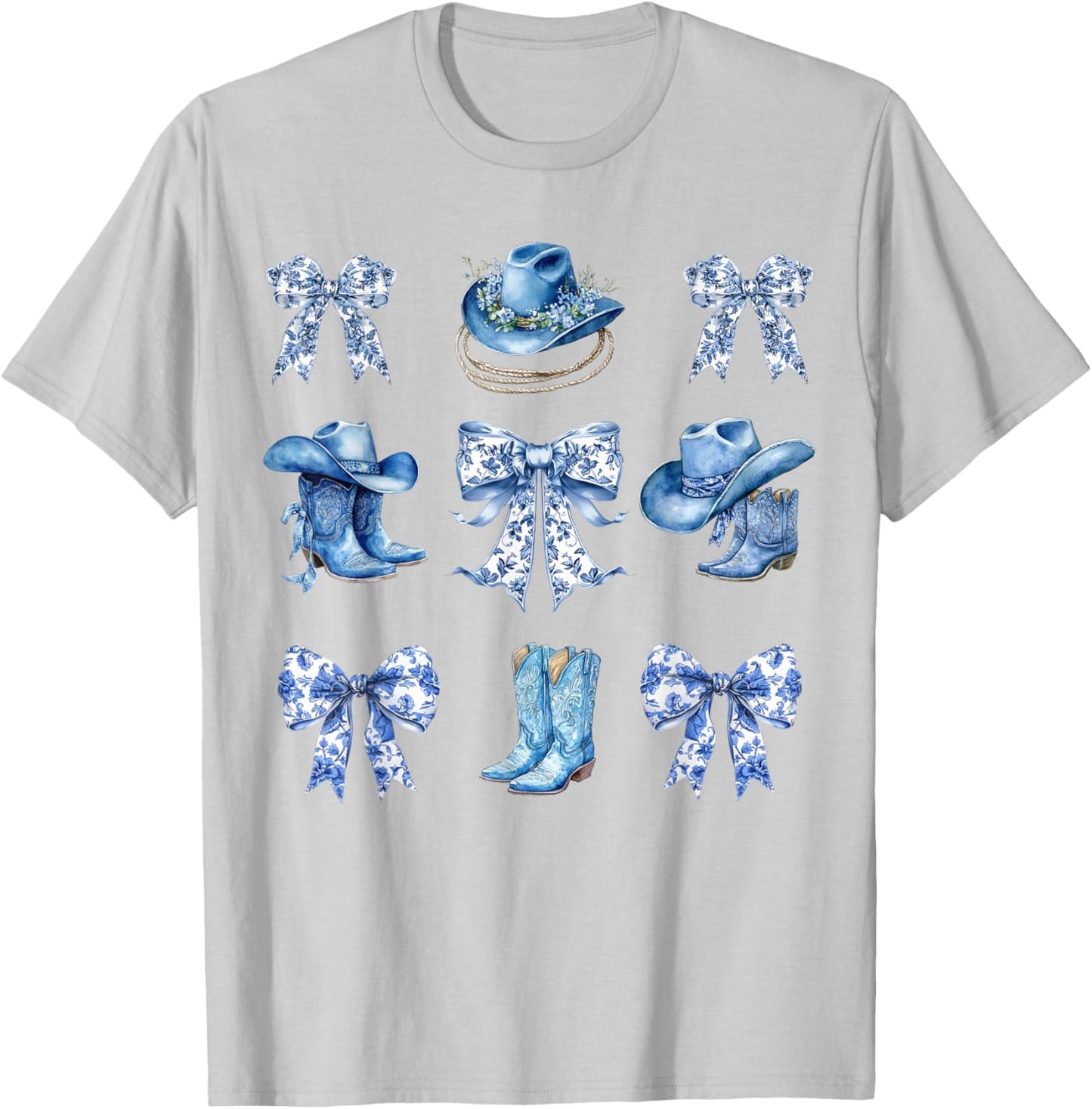 Blue Coquette Cowgirl Bows Boots Cowboy Hat Western T-Shirt - T-Shirt | Ash
