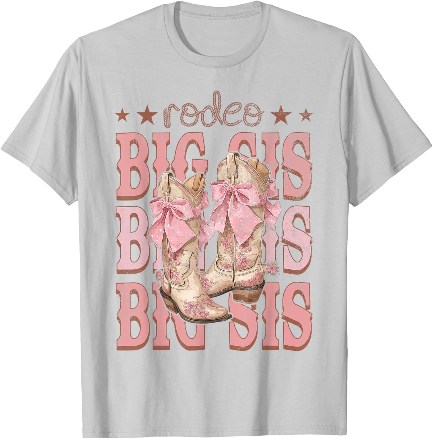 Rodeo Big Sis Pink Boots Coquette Cow-Girl Birthday Party T-Shirt - T-Shirt | Ash